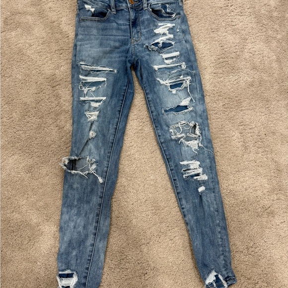 American Eagle Outfitters Ripped Blue Skinny Jeans - Picture 3 of 7